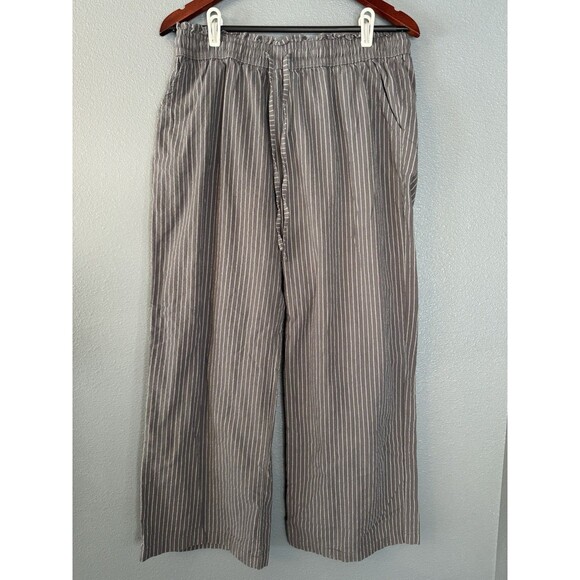 Unbranded Pants - Women’s XL Gray White Pinstripe Linen Cotton Wide Leg Pants Drawstring Waist